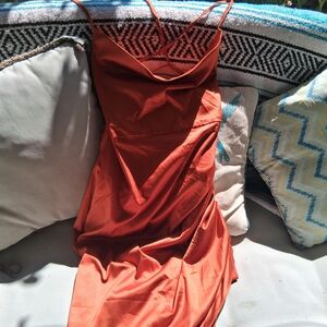 Satin  Rust Orange Slip Dress New!